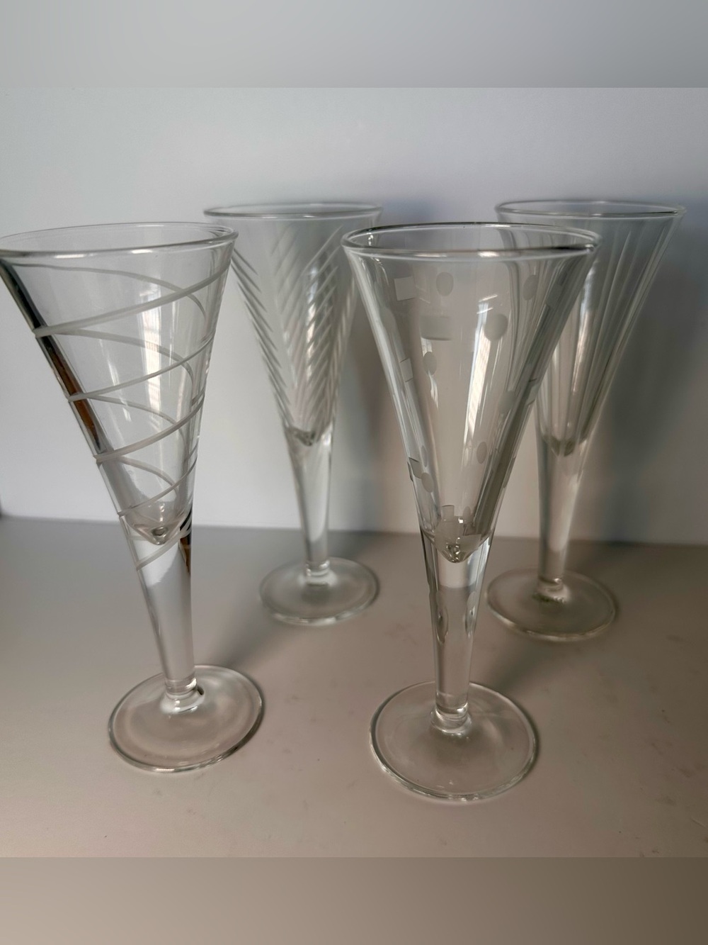 Vintage Etched Liqueur Cordial Glasses Set of 4 Clear Stemware